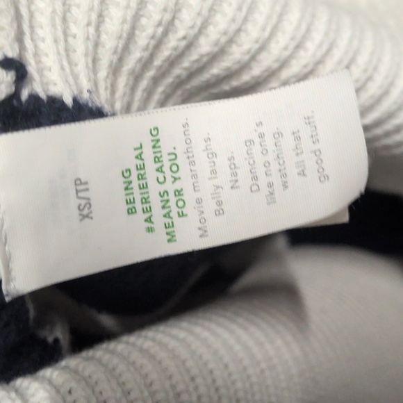 Aerie 1/4 Zip Beyond Sweater, Oversized Fit Blue Stripe Cotton Ribbed Sweater XS - Picture 6 of 7